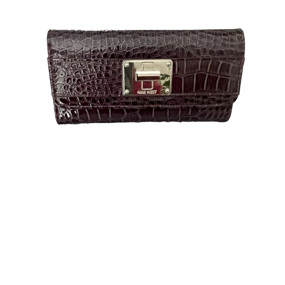 Nine West Burgundy Patent Croc Embossed Wallet Clutch